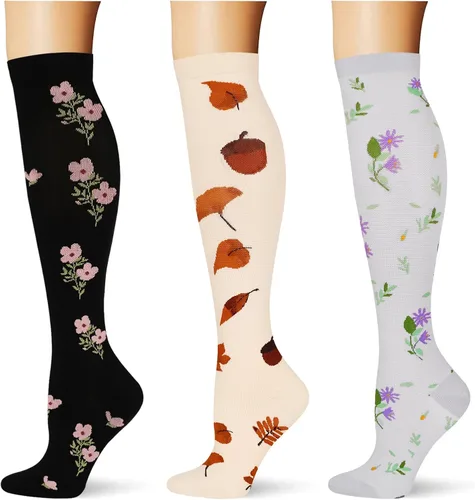 Vista 29 de (3 pares) Calcetines de compresión 20-30 mmHg, calcetines largos hasta la rodilla para mujeres y hombres, soporte atlético, para viajes y uso diario