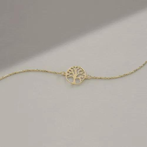 Vista 4 de 14k Real Gold Flower Bracelet for Women 14k Gold Nature Bracelets Lotus Flower, Clover, Tree of Life, Chakra Bracelets Women's 14k Gold Jewelry