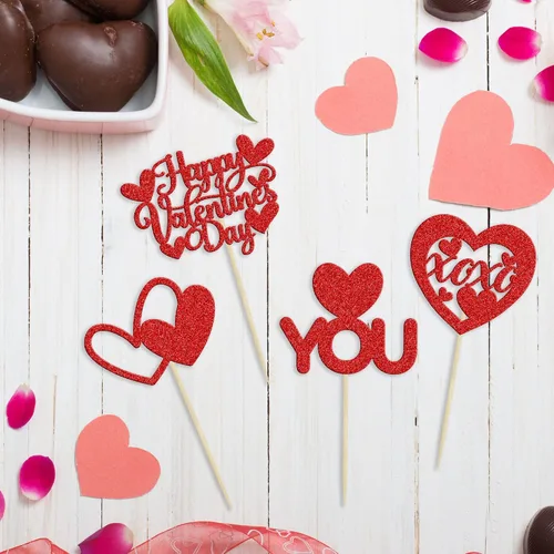Vista 39 de Ephlyn 24 adornos para cupcakes con purpurina para el día de San Valentín, dulce amor, corazón, día de San Valentín, decoración para cupcakes