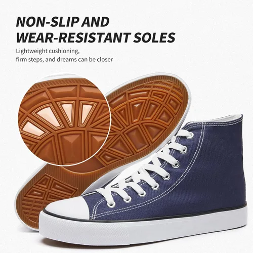 Vista 2 de Zapatillas de lona altas para hombre, zapatos de lona casuales con cordones para hombre, zapatos de lona de moda blanca y negra para caminar