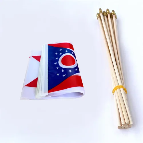 Vista 3 de TSMD Ohio OH State Flag on Wood Stick - Mini banderas de mano, 5 x 8 pulgadas, paquete de 12