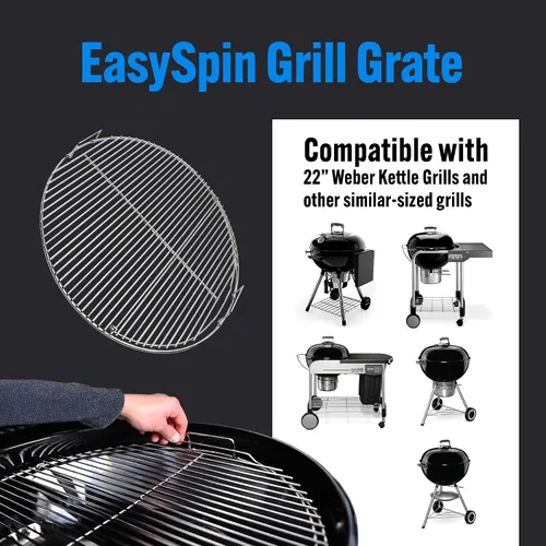 Vista 2 de Rejilla de cocción de parrilla de carbón SnS Grills EasySpin, de acero inoxidable 304, apertura grande con bisagras, perfecta para cocción de 2