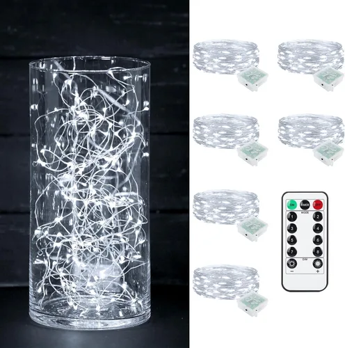 Vista 8 de Paquete de 6 luces de hadas a pilas con temporizador remoto, 8 modos de iluminación, 7 pies, 20 luces LED impermeables para Halloween, Navidad