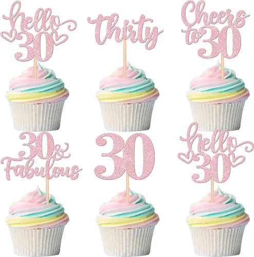 Vista 41 de 30 piezas de adornos para cupcakes de 12 cumpleaños feliz, brillantes doce, hola 12, felicitaciones a 12 años, adornos para cupcakes, 12