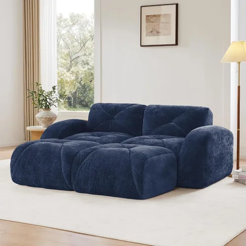 Vista 15 de Velvet Boneless Couch with Ottoman, 80 in Velvet Reversible L Sectional Sofa Overstuffed 32D Boneless Cloud Couch,No Assembly Need, for Small Spaces
