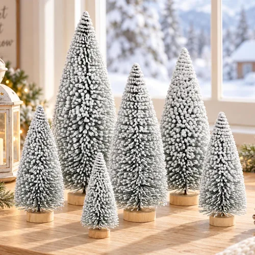 Vista 8 de 6 piezas de mini árboles de Navidad decorativos de cepillo para botellas, árboles de Navidad artificiales de mesa para interiores y exteriores Verde