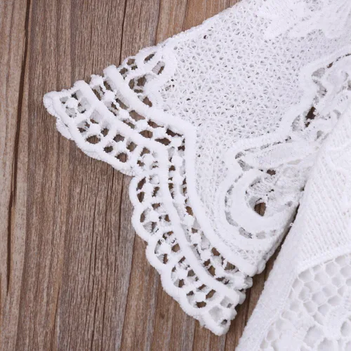 Vista 4 de Bebé Bebé Niña Blanca Hueco Ruffles Manga Encaje Mameluco Sunsuit Body