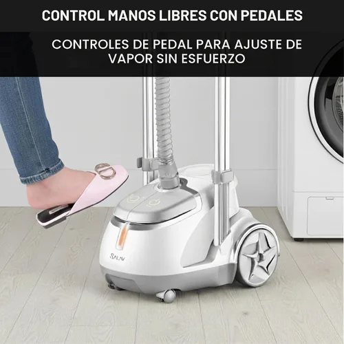 Vista 5 de SALAV® Vaporizador profesional para ropa de pie – Vaporizador de ropa resistente de 1500 W con cable retráctil, control de pedal de pie, ruedas