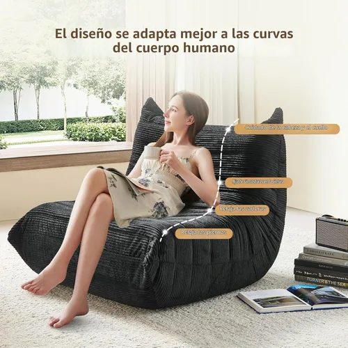 Vista 6 de Silla Puf - Sofá de Esquina, Silla de Chimenea Sofá Silla Puf, Silla Puf Grande para Adultos, Sofá de Piso de Chimenea para Sala de Estar Negro