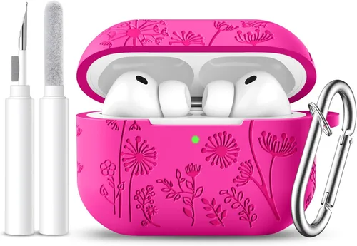 Vista 10 de Lerobo Funda para AirPods 5/4, funda de silicona suave grabada con flores A-Negro