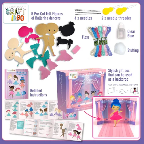 Vista 3 de CRAFTILOO Kit de Costura de Bailarinas Danzantes para Niños, Conjunto de Manualidades Divertido y Educativo para Niños y Niñas de 5-12 Años, Cose Tu