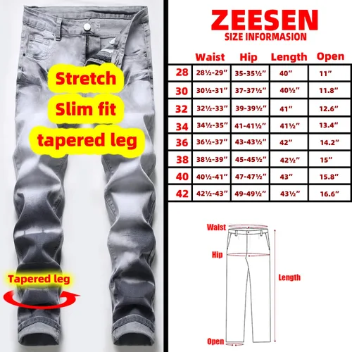 Vista 2 de ZEESEN Jeans rasgados para hombre, ajustados, ajuste regular, pierna cónica, desgastados, pantalones de mezclilla para hombre con agujero