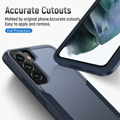 Vista 5 de Funda diseñada para Samsung S22 (no para S22 Ultra y S22 Plus), resistente, resistente, a prueba de golpes, soporte de carga inalámbrica, funda Azul