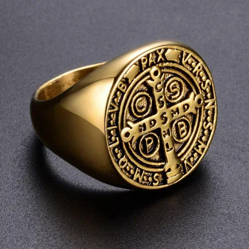 Vista 4 de Anillo religioso de San Benito con sello exorcista para hombre, protección contra demonios, anillos CSBP
