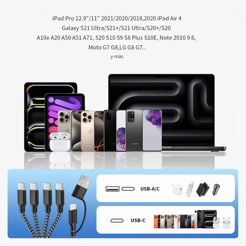 Vista 6 de Cable de carga múltiple USB C Splitter 1 paquete, cable de carga USB A/C a USB C, cable de carga dual tipo C, cable de carga múltiple 4 en 2 con 4