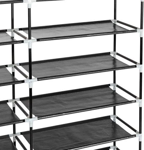 Vista 9 de Organizador de almacenamiento de zapatos de 7 niveles, 36 pares de zapateros portátil de doble fila, estante de armario, torre para armario con Negro