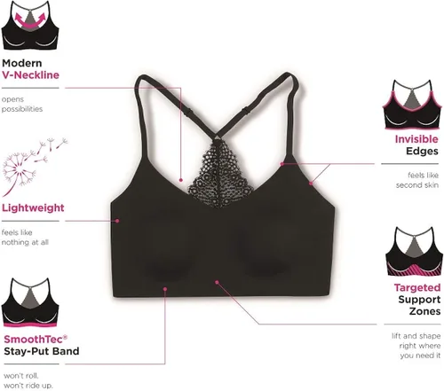Vista 4 de Maidenform Bralette de encaje Pure Comfort, brasier sin aros con relleno, nuestro mejor bralette con espalda cruzada
