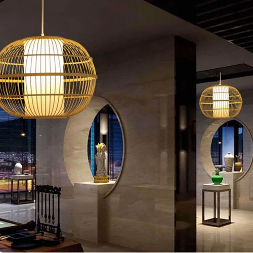 Vista 5 de Weaving Bamboo Pendant Light Medieval Lantern Lampshade Hollow Retro Chandeliers Ceiling Industrial Chandelier Lights Hanging Decorations Rustic