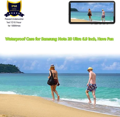 Vista 5 de Compatible con Note 20 Ultra Funda impermeable, IP68 bajo el agua a prueba de suciedad, a prueba de golpes, protector de pantalla integrado