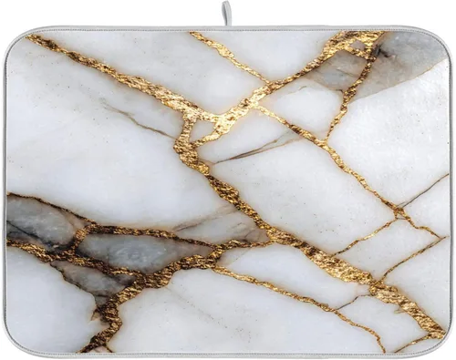 Vista 31 de Beige and Brown Marble Print Dish Drying Mat for Kitchen Counter Super Absorbent Drying Mat 16x18 inch Large Dish Drying Matts for Countertop