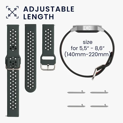 Vista 5 de kwmobile Correas compatibles con Blackview X1 Smartwatch Straps – 2 correas de silicona de repuesto – Negro/Azul Oscuro