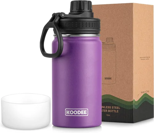 Vista 140 de koodee Botella de agua para niños, botella de agua de acero inoxidable de 12 onzas con aislamiento al vacío para la escuela, botella de agua de boca