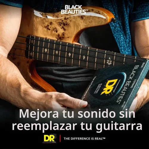 Vista 4 de DR Strings Beauties-Black Coated Steel 6 Cuerdas de guitarra bajo, calibre 30-125, núcleo redondo (BKB6-30)