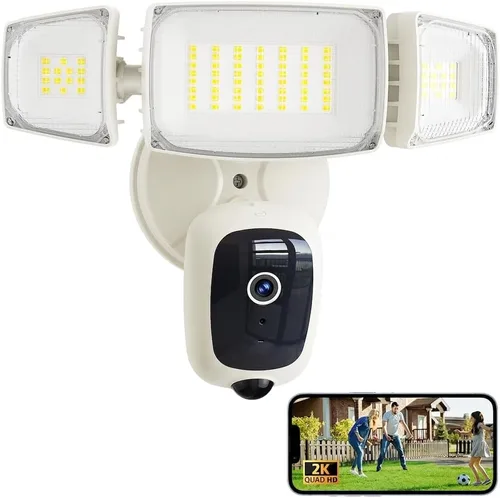 Vista 10 de Olafus Cámara de inundación al aire libre – Cámara de seguridad 2K QHD con luces de inundación activadas por movimiento, zonas de detección