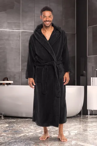 Vista 2 de Alexander Del Rossa - Bata de baño de forro vellón, con capucha, para hombre, colores lisos