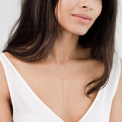 Vista 4 de Necocy Collares largos de oro para mujer collar de oro delicado chapado en oro de 14 quilates collar de gota simple collar de oro de moda