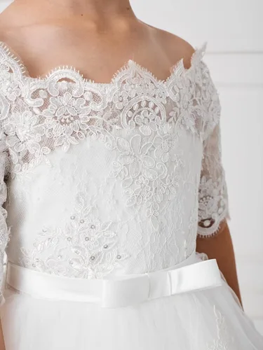 Vista 4 de Elegante vestido de primera comunión con cuentas de encaje para niña de 2 a 12 años