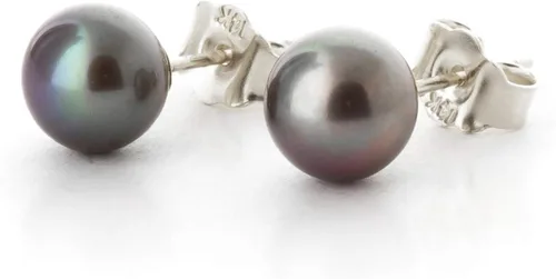 Vista 3 de Galaxy Gold GG Aretes de oro blanco de 14k con perla negra cultivada, Metal Gema, Perla