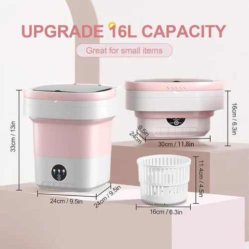 Vista 2 de Mini lavadora portátil, lavadora plegable de 16 L, compacta, lavadora plegable para ropa de bebé, calcetines, ropa interior, semiautomática, 3