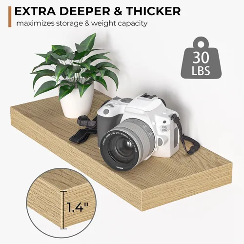 Vista 4 de Fun Memories Estantes flotantes – Estante de pared de 16 pulgadas para decoración y almacenamiento – Estantería de exhibición montada en la pared
