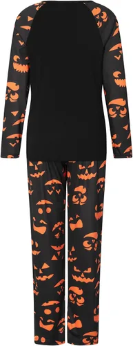 Vista 6 de FULA-bao Pijamas de Halloween a juego para la familia que brilla en la oscuridad con estampado de fantasmas de manga corta, pantalones y pijamas