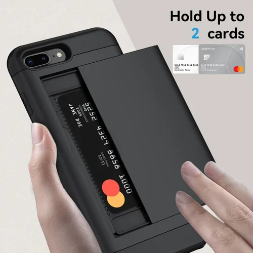 Vista 2 de Qinmay Funda compatible con iPhone 7 Plus/8 Plus con tarjetero, doble capa a prueba de golpes, funda protectora resistente con ranura oculta Negro