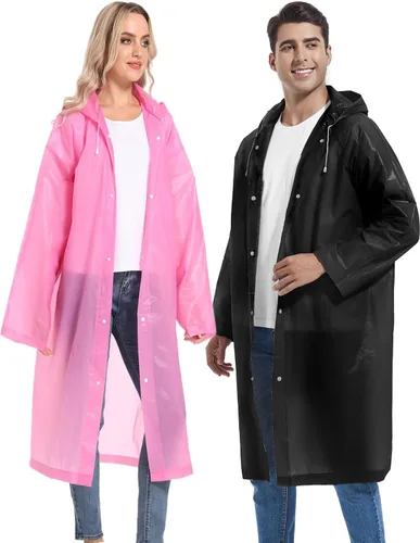 Vista 129 de 2 abrigos de lluvia de Borogo para adultos, chaquetas de lluvia reutilizables para hombres y mujeres
