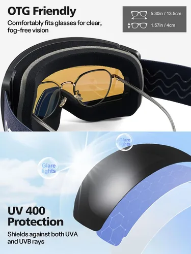 Vista 6 de Odoland Gafas de esquí magnéticas, 2 lentes intercambiables antivaho para Negro