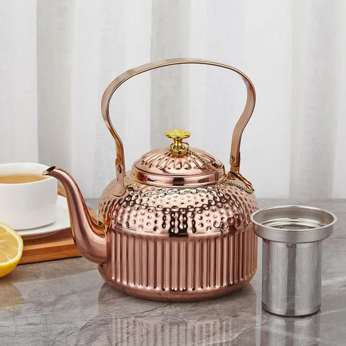 Vista 2 de SANQIAHOME Tetera antigua de acero inoxidable de 1.2L (40Oz) con infusor de cobre