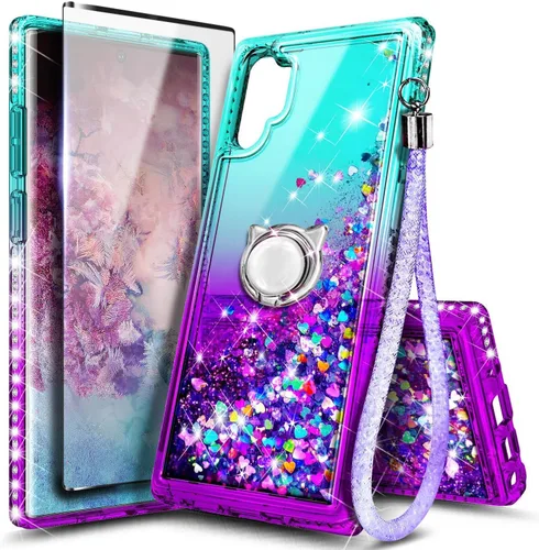 Vista 58 de NGB - Funda para teléfono Samsung Galaxy S9, color aguamarina/morado, bonita funda con purpurina líquida para mujeres y niñas, con protector