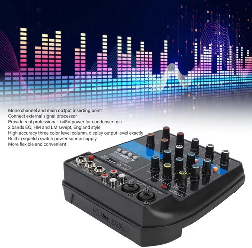 Vista 7 de Alomejor Mezclador de audio Consola mezcladora de DJ de 4 canales profesional con interfaz USB y equipo de escenario de efectos integrados