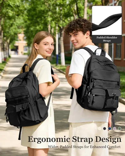 Vista 6 de weradar Mochila Escolar Para Mujeres y Hombres, Mochila Universitaria Estética, Bolsa Ligera de Escuela Secundaria Mochila, a1-Negro, Grande