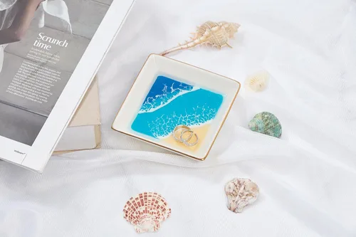 Vista 3 de Ocean Jewelry - Bandeja para anillos de joyería, decoración de habitación de playa costera, regalos hawaianos para mujeres, plato de resina hecha a