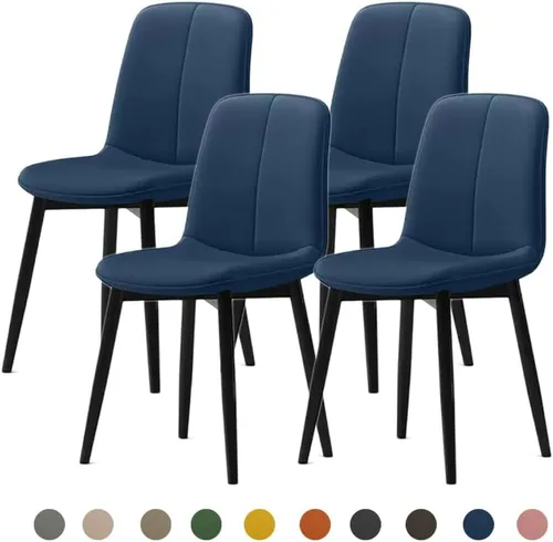 Vista 28 de Juego de sillas de comedor modernas, de piel sintética con asiento tapizado de 1.6 in, patas de acero al carbono de mediados de siglo, silla Beige