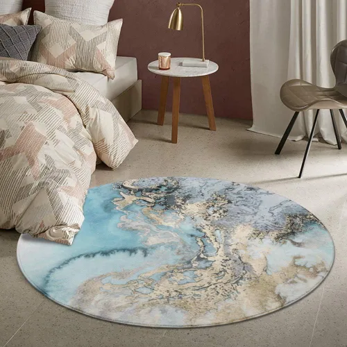 Vista 4 de Alfombra Lahome con diseño de mármol, de 60 x 91 cm, de lana sintética, de estilo envejecido, antideslizante. Alfombra para la entrada