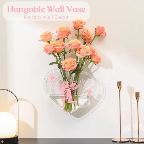 Vista 2 de Jarrón de corazón, jarrón acrílico en forma de corazón para flores, decoración del día de San Valentín, regalos del día de San Valentín para ella