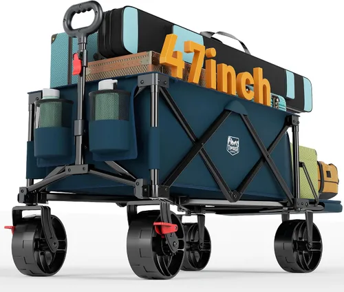 Vista 10 de TIMBER RIDGE Beach Wagon with Balloon Wheels& All-Terrain Wheels, Tailgate 300 lbs Heavy Duty Foldable Wagon for Sand Camping Sports，47" L Beach