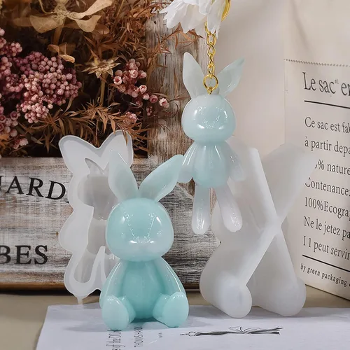 Vista 2 de 2 moldes de resina de conejo, moldes de silicona de conejo de Pascua para llavero, manualidades hechas a mano