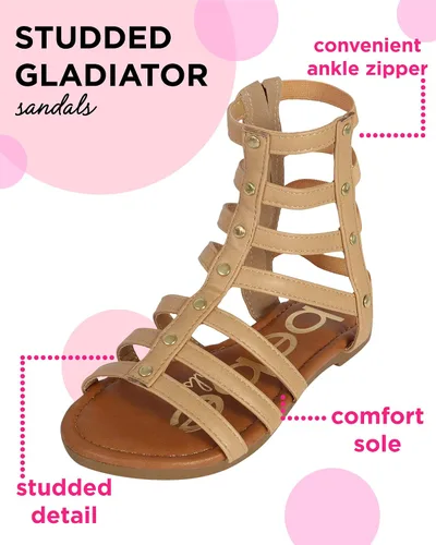 Vista 2 de bebe Sandalias para niñas pequeñas Sandalias de gladiador con tachuelas de cuero sintético con cremallera en el tobillo (niñaniña)