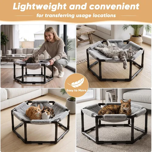 Vista 7 de Hamaca elevada para gatos, silla de salón hexagonal elevada para gatos